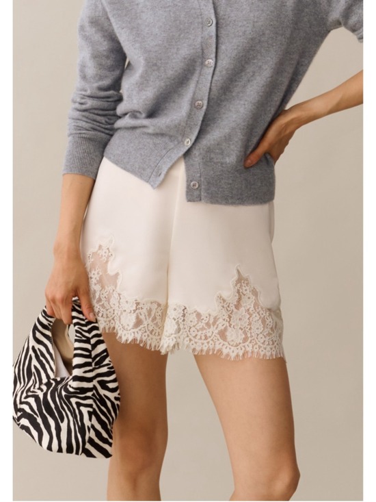 Sorella Other - Women's Sorella Lace Trim Silk Shorts, Beige ivory and White